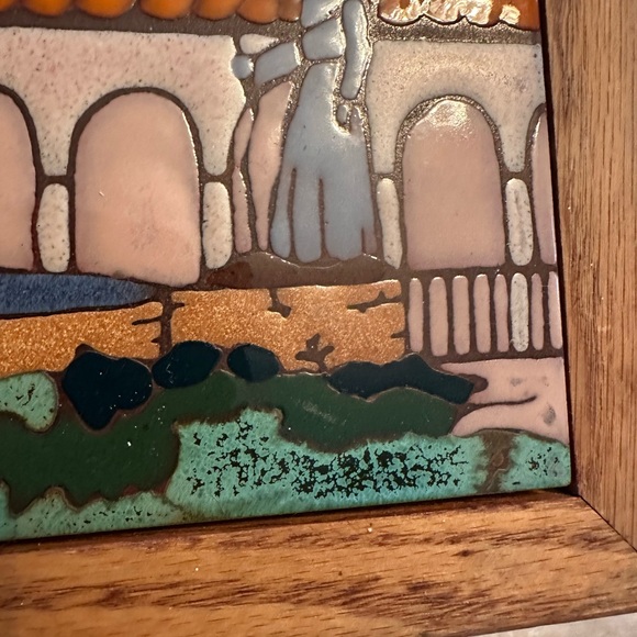 Colorful Ceramic Tile Art in Wooden Frame Middle East Christian Religious Scene - Picture 7 of 7